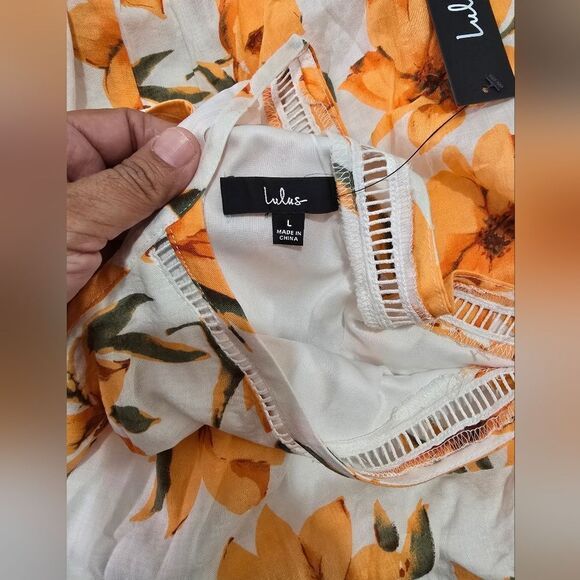 Lulu's Zahara White and Orange Floral Print Midi Dress Size Large - Picture 8 of 11